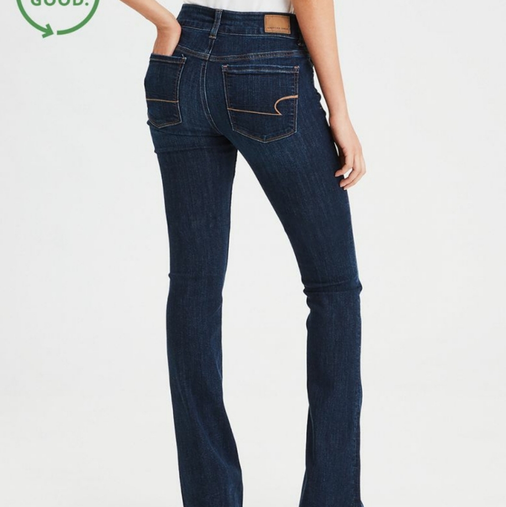 AE dark wash high-waisted Artist Flare Jean.